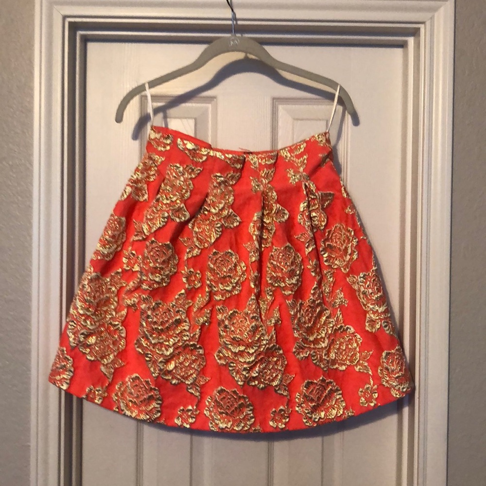 Neon coral skirt with gold detail